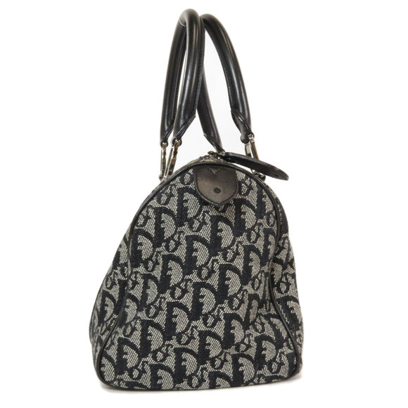 Christian Dior Trotter Pattern Boston Bag Black Canvas - Picture 3 of 9